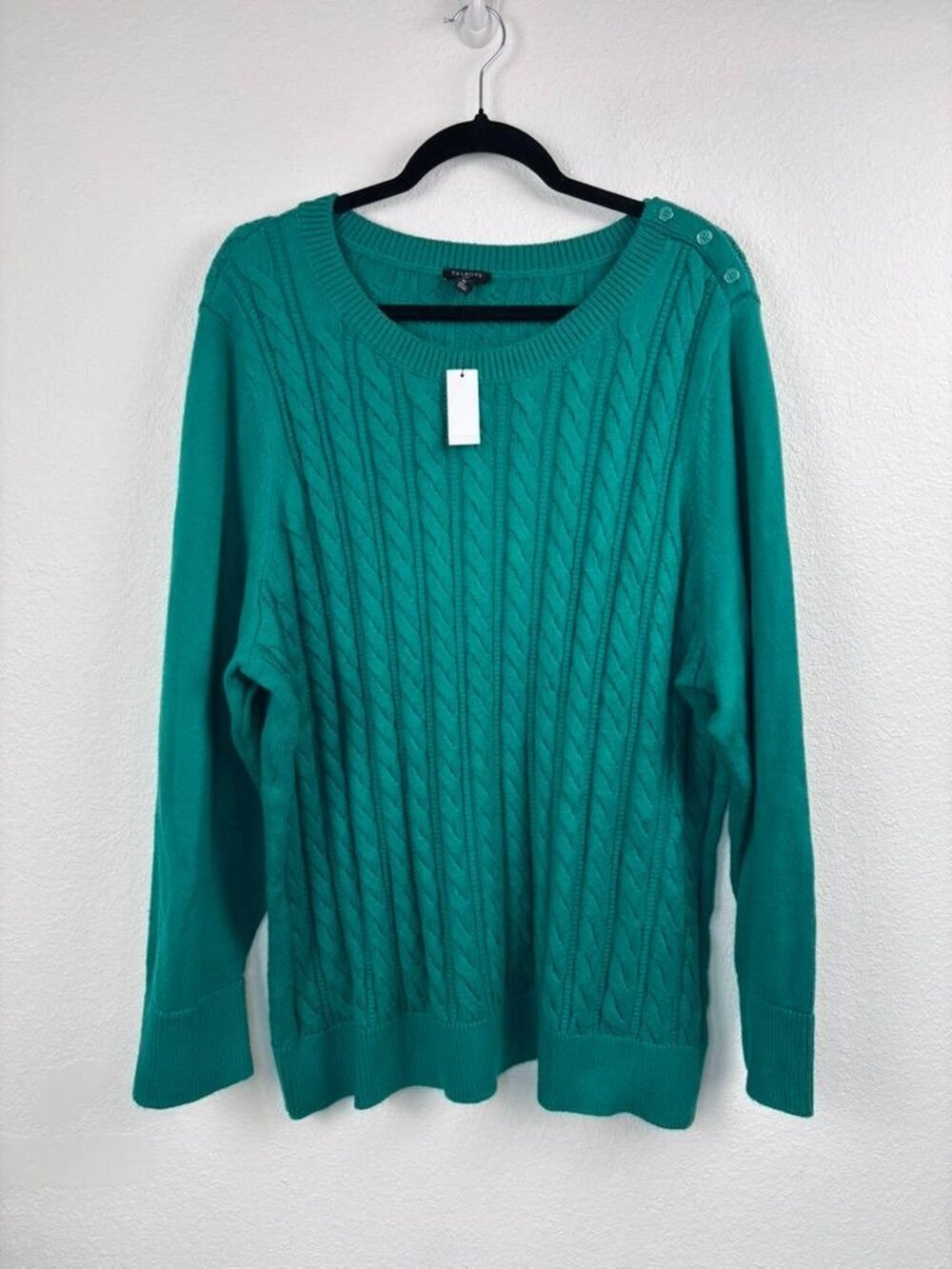 Talbots 3X emerald green cable knit long sleeve knit sweater casual preppy NWT